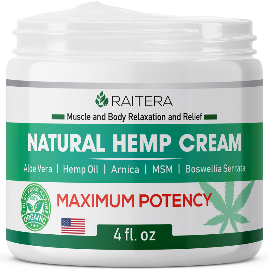 Raitera Hemp Cream 1,000,000,000 for Relief - from Pure Hemp Oil Extract, MSM, Arnica - Natural Ingredients - Max Strength Balm for Relief, Back, Joint, Muscle, Neuropathy